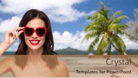  Presentation with polynesia - Beautiful slides featuring travel tourism and valentines day concept - happy smiling young woman with red lipstick and heart shaped sunglasses over resort beach background in french polynesia backdrop and a coral colored foreground