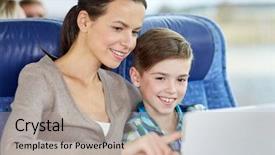  Presentation with family tourism - Colorful presentation theme enhanced with travel tourism family technology backdrop and a mint green colored foreground