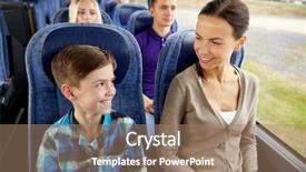 Presentation with family tourism - Slides having travel tourism family technology and people concept - happy mother and son riding in travel bus background and a coral colored foreground
