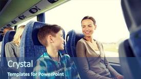 Presentation with family tourism - PPT layouts enhanced with travel tourism family technology and people concept - happy mother and son riding in travel bus background and a ocean colored foreground