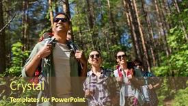  Presentation with hike forest - Amazing slide set having travel tourism hike and people concept - group of friends with backpacks in forest backdrop and a tawny brown colored foreground