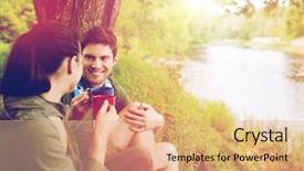  Presentation with nature river - Presentation theme with travel tourism hike camping background and a coral colored foreground