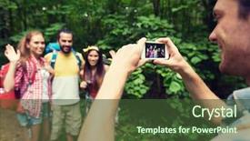  Presentation with travel friends - Amazing slides having travel tourism hike technology and people concept - close up of happy young man photographing friends with backpacks by smartphone outdoors backdrop and a tawny brown colored foreground