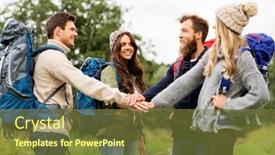  Presentation with tourism hiking - Slides having travel-tourism-hiking-and-people background and a tawny brown colored foreground