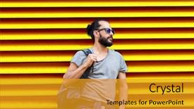  Presentation with wall street - Audience pleasing theme consisting of travel tourism lifestyle and people backdrop and a gold colored foreground