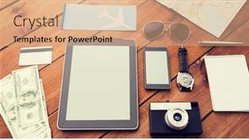  Presentation with ticket - Presentation featuring travel tourism technology and objects concept - close up of smartphone with tablet pc computer airplane ticket and personal stuff background and a coral colored foreground