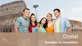  Presentation with tourism selfie - Slides featuring travel tourism and technology concept background and a  colored foreground