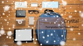  Presentation with ticket - Slides with travel tourism winter holidays background and a coral colored foreground