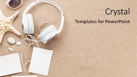  Presentation with music headphones - Amazing slide deck having travel vacation and music concept backdrop and a lemonade colored foreground