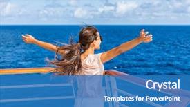  Presentation with ocean ship - Slide deck featuring travel vacation at sea free background and a teal colored foreground