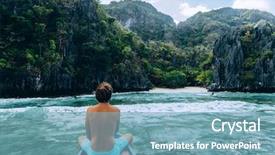  Presentation with boat - Cool new presentation theme with travel vietnam - back view of the man backdrop and a teal colored foreground