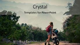  Presentation with motorbike - PPT theme enhanced with travel vietnam - young lady standing by her background and a light gray colored foreground