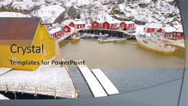  Presentation with norway - Slide set with travel wales - nussfjord village lofoten islands norway background and a gold colored foreground