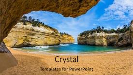  Presentation with tourism australia - Beautiful slide deck featuring travel wales - pacific coast - bays rocks backdrop and a gold colored foreground