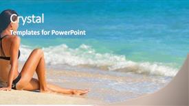  Presentation with sun tanning - Beautiful slide deck featuring travel wellness lifestyle beach banner backdrop and a teal colored foreground