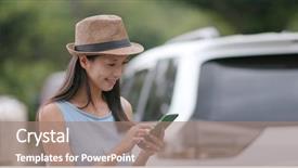  Presentation with road trip signs - Slide deck with travel woman checking the destination background and a  colored foreground