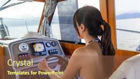  Presentation with boat - PPT theme having travel-woman-driving-her-boat background and a tawny brown colored foreground