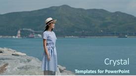  Presentation with travel - Theme having travel-woman-enjoy-the-sea background and a ocean colored foreground