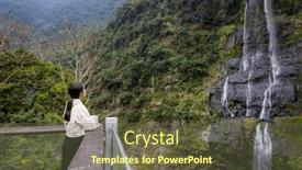  Presentation with waterfall woman - Presentation theme enhanced with travel-woman-enjoy-the-view background and a tawny brown colored foreground