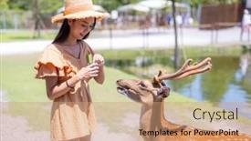  Presentation with snack - Presentation design enhanced with travel-woman-feed-snack background and a  colored foreground