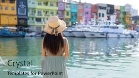  Presentation with travel - Presentation theme consisting of travel-woman-go-keelung-zhengbin background and a light blue colored foreground