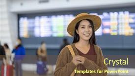  Presentation with take - Presentation design featuring travel-woman-go-to-take background and a tawny brown colored foreground