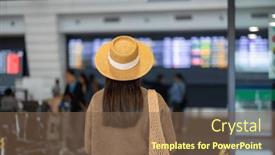  Presentation with airport - PPT theme enhanced with travel-woman-in-the-airport background and a tawny brown colored foreground