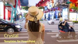  Presentation with travel daily itinerary - Presentation design enhanced with travel-woman-in-xinyi-district background and a coral colored foreground