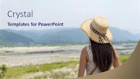  Presentation with look - Presentation theme having travel-woman-look background and a sky blue colored foreground