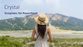  Presentation with look - Presentation theme having travel-woman-look background and a  colored foreground