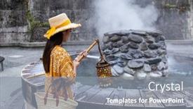 Presentation with hot spring - Slide set with travel-woman-put-a-basket background and a gray colored foreground