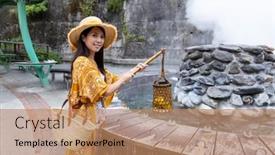  Presentation with hot spring - Slide set enhanced with travel-woman-put-a-basket background and a coral colored foreground
