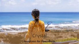  Presentation with motor - Theme consisting of travel-woman-ride-a-motor background and a coral colored foreground