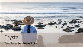  Presentation with time travel - Slide deck consisting of travel-woman-sit background and a mint green colored foreground