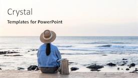  Presentation with time travel - Presentation theme with travel-woman-sit background and a cream colored foreground