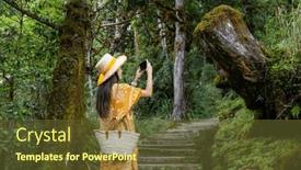  Presentation with take - PPT theme having travel-woman-use-cellphone background and a  colored foreground