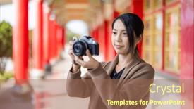  Presentation with chinese temple - PPT layouts featuring travel-woman-use-digital-camera background and a coral colored foreground