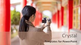  Presentation with chinese temple - PPT theme consisting of travel-woman-use-digital-camera background and a coral colored foreground
