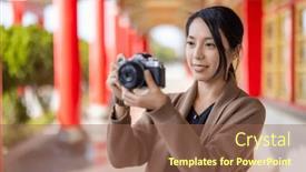 Presentation with chinese temple - Slide deck with travel-woman-use-digital-camera background and a tawny brown colored foreground