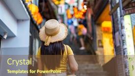  Presentation with travel - Slides having travel-woman-visit-jiufen-old background and a tawny brown colored foreground