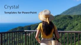  Presentation with travel - Slides featuring travel-woman-visit-jiufen-village background and a  colored foreground