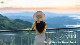  Presentation with taiwan - PPT theme with travel-woman-visit-jiufen-village background and a ocean colored foreground