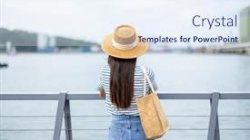  Presentation with travel - PPT layouts having travel-woman-visit-keelung-harbor background and a sky blue colored foreground