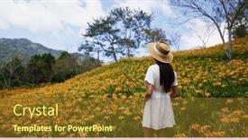  Presentation with lily flower - Presentation design with travel-woman-visit-orange-day background and a tawny brown colored foreground