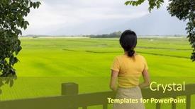  Presentation with rice field - Presentation design consisting of travel-woman-visit-taitung-rice background and a tawny brown colored foreground