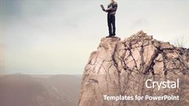  Presentation with mountain - Presentation design consisting of travel writing - young man standing background and a coral colored foreground