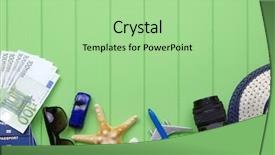  Presentation with green and wood - Colorful presentation theme enhanced with traveler accessories on green wood backdrop and a  colored foreground
