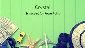  Presentation with traveler - PPT theme consisting of traveler-accessories-on-green-wood background and a mint green colored foreground