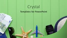  Presentation with traveler - PPT theme with traveler-accessories-on-green-wood background and a mint green colored foreground