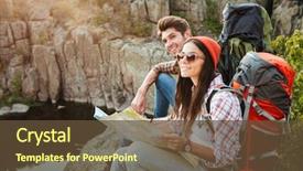  Presentation with faces on a map - Theme with traveler couple with map near background and a tawny brown colored foreground